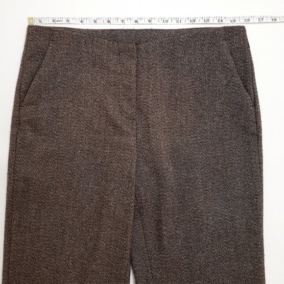 ANNE KLEIN Straight Leg Office Trouser in Chocolate Brown & Cream Wool Blend - Picture 4 of 16